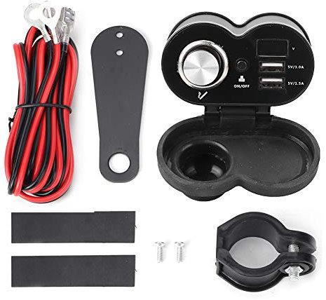 Prise Allume-Cigare de Moto 12 V, Chargeur USB de Moto Double Chargeur USB Support de Guidon étanche pour Bateau, Moto, Scooter (Noir)