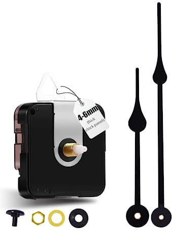 DEEWISH 12888 Quarz Wanduhrwerk Set zum Selbermachen, Geräuschloser Mechanismus Ersatzteile, Gesamtschaftlänge 17 mm (43/64 Zoll), (Schwarze B-Zeiger)