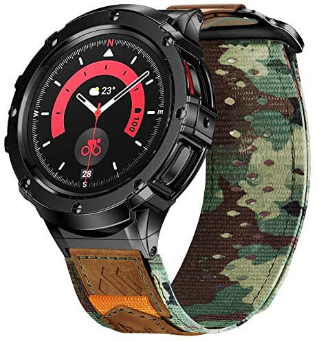 MioHHR Metallgehäuse mit Armbändern Kompatibel mit Samsung Galaxy Watch 7/6/5/4 44mm, Herren Robuste geflochtene Nylon Klettbänder und Edelstahl Schutzhülle