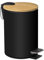 TIENDA EURASIA - Papelera de Metal con Tapa de Bambu, 3L, 17x22,5x23,5 cm, Cubo de Basura Pequeño Extraíble, con Pedal, Asa para Transportar, para Baño, Cocina o Escritorio, Negro