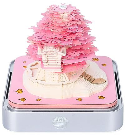 3D Memo Pads Paper Desk Calendar, 2024 Calendar Sakura Tree Creative 3D Notepad Artopad Carving Gift Desktop Decoration, Artist Desk Calendar (Sakura Tree-Pink)