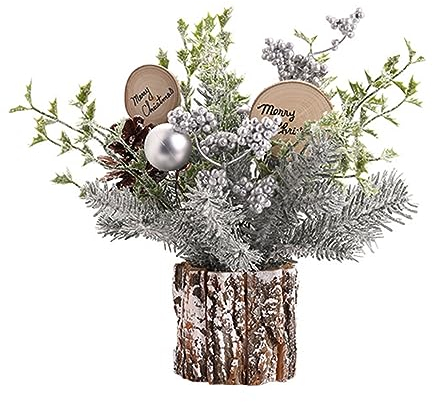 LKPOMI Mini-Weihnachtsbaum mit Holzsockel, 30 cm, Beflockt, Kleiner Topf-Tisch-Weihnachtsbaum, Künstliche Weihnachtsdekoration für Zuhause, Büro, Fenster, Kamin(Silber)