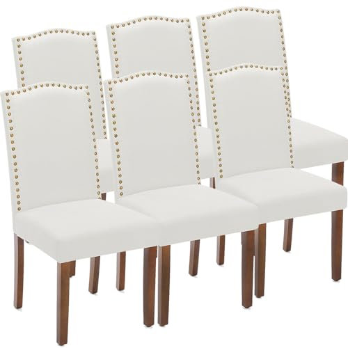DUMOS Esszimmerstühle 6er Set, Elegant und Schön Modern Stühle Esszimmer, Leinenstoff Gepolstert küchenstühle, Kratzfester Boden Esszimmerstuhl Geeignet für Küche, Wohnzimmer, Schlafzimmer (Beige)