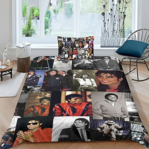 LENTLY Michael Jackson Bettwäsche Bettbezug Für 3D Microfaser Bettwäsche Set Kinder Erwachsene,Mit Reißverschluss Und Kissenbezug Single(135x200cm)