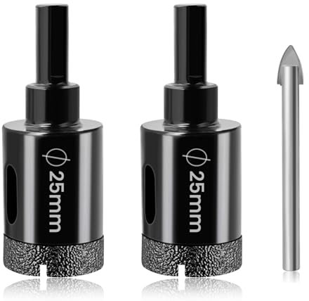 Josaton Dry Diamond Core Drill Bits 2Pcs 25mm Diamond Hole Saw Set with Triangle Shank for Porcelain Ceramic Tile Granite Marble