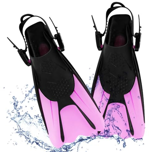 Mineup Schnorchelflossen, Verstellbare Tauchflossen Kurze Gr.34-38, Leichte Tauchen Tauchflossen, Schwimmflossen für Kinder und Erwachsene zum Schnorcheln, Schwimmen (Pink Lila)