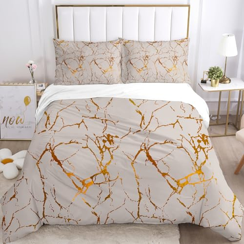 VTRXEG Bettwäsche 220x240 Rosa Marmor,Gold Textur Marmor Bettbezug,Weiche Kuschelige Marmor Bettwäsche Set, Mit Reißverschluss 1 Bettbezug Und 2 Kopfkissenbezug(B, 220x240cm)