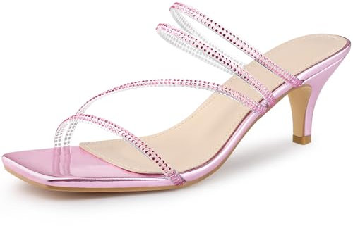 Allegra K Women's Rhinestone Strappy Kitten Heels Slide Sandals Pink 5.5 UK/Label Size 7.5 US
