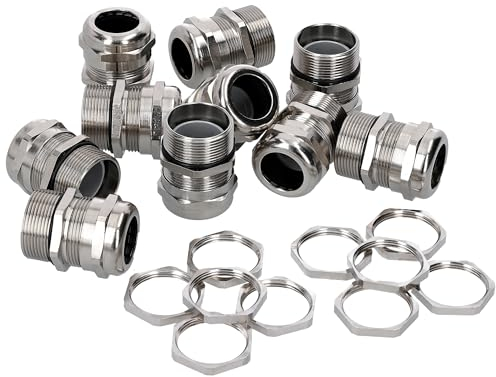 10 Stück Kalitec M12 Kabelverschraubung Messing 2,5-6,5mm Klemmbereich I M12 Gegenmutter Messing I langes Gewinde I gas-und wasserdichte Kabeldurchführung