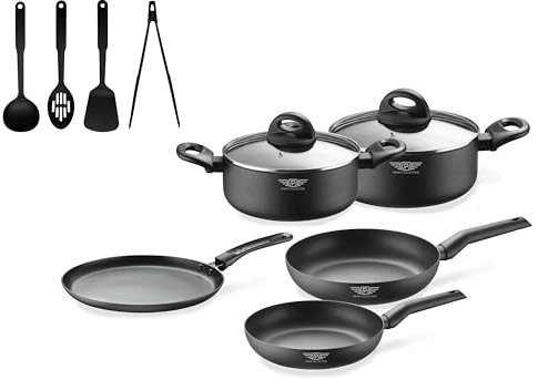 Prima Collection - Batteria da Cucina 11 Pezzi, Set pentole serie Black Antiaderente Induzione
