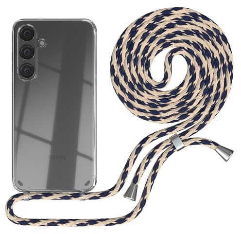 EAZY CASE - Handykette kompatibel mit Samsung Galaxy S24 Plus Kette zum Umhängen für Galaxy S24 Plus Hülle mit Band aus Silikon stoßfeste transparente Handyhülle Taupe Camouflage - Clips Silber