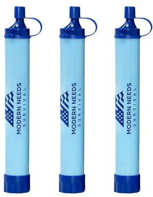 Modern Needs Ready Filter – Paille de filtre à eau personnelle pour votre équipement de randonnée – Système de filtration d'eau de survie pour fournitures de plein air et de camping (lot de 3)