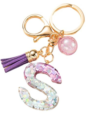 Wizoowip Porte-clés à Pampilles en résine époxy, Joli Accessoire de Tasse Rose, breloque avec Lettre Initiale avec Tasse à Paillettes Brillantes en Forme de cœur S