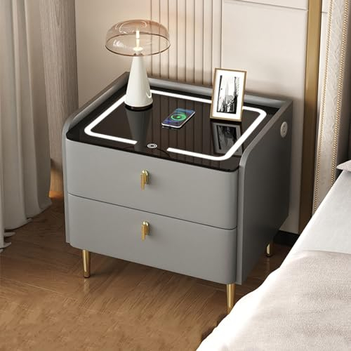 Narrow Bedside Table with Charging Station, Small Bedside Tables with Drawers for Small Spaces 6 Colors High End Side Table for Bedroom Sofa Side Office (Color : F, Size : 50CM)