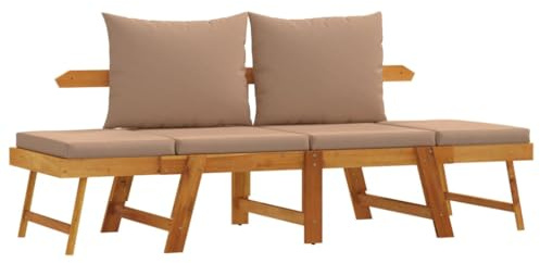 vidaXL Gartenbank, Sitzbank mit Kissen 2-in-1, Gartenliege Bank Latten-Design, Sonnenliege Tagesbett Gartenmöbel, Massivholz Akazie