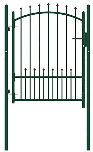 Gecheer Cancello,Singolo,per Recinzione,da Giardino,con Punte,in Acciaio,Verde,102x125 cm,Cancello in Acciaio,Cancello Singolo,Cancello per Recinzione,Cancello Esterno,Cancello in Metallo
