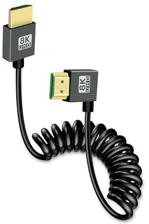GELRHONR Cable en espiral HDMI 8K ultra fino, HDTV a HDMI 2.1 de alta velocidad, 48 Gbit/s 8 K @ 60 Hz 4 K @ 240 Hz para TV, monitor, ordenador, Xbox, portátil (ángulo