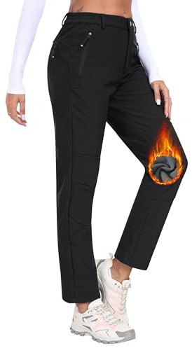 MoFiz Pantaloni Sci Donna Pantaloni Termici Trekking Impermeabili Pantaloni Invernali Nero-B XXL