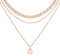 LOLIAS Layering Halskette Rosegold Damen - Wasserfeste Lange Kette mit Anhänger - Mehrreihige Zarte Kette mit Runden Plättchen Schmuck