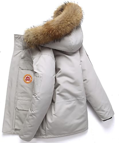 FM2018XSL Unisex Daunenjacke mit Pelz für Männer Wintermantel für Frauen Kapuze Daunenjacke