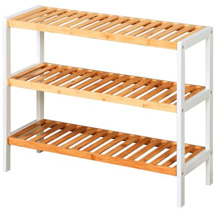 KARAT Étagère à chaussures en bambou Michigan - Rangement léger élégant et compact pour petits espaces - Range-chaussures élégant et moderne avec 3 étagères - Banc à fleurs - 25,7 P x 70 L x 54,5 H cm