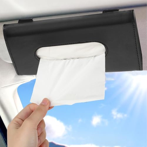 Auto Taschentuchhalter, Auto Tissue Halter, Sonnenblende Serviettenhalter, PU Leder Auto Taschentuchbox, Sonnenblende Serviettenclip Hängende Box, Pu-Leder-serviettenhalter(Schwarz)
