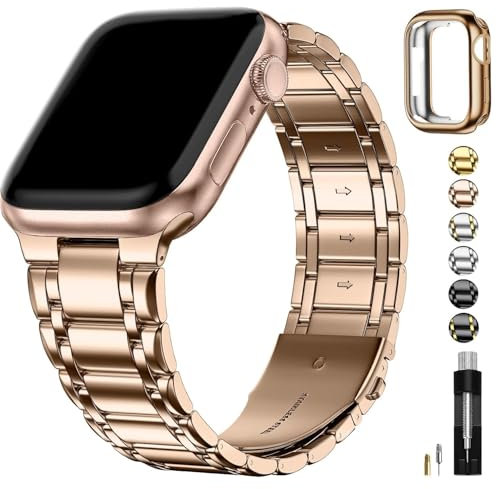 Fullmosa Kompatibel mit Apple Watch Armband Series 10 42mm, Edelstahl Apple Watch Ersatzarmbänder für Damen Herren, Metallarmband mit TPU-Schutzhülle, Roségold