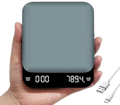 OBEST Mini Digital Coffee Scales with Timer, 0.1g/3Kg Rechargeable Coffee Machine Scale, Accurate Espresso Scale for Pour Over, Waterproof Small Kitchen Scales with Touchscreen Auto Tare Type C,Blue