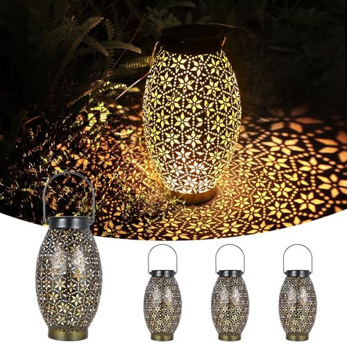 Görvitor Solarlaterne für Außen 4 Stück, LED Solar Laterne für Draußen Hängend IP65 Wasserdicht Metall, Orientalische Gartenleuchten Solar Warmweiß für Balkon Veranda Tisch Gartendeko Weihnachten