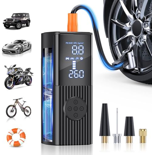 Compresor de aire portátil inflador de neumáticos, compresor de aire portátil de 180 PSI con batería de 25000 mAh, bomba de aire inalámbrica de inflado rápido 3X para coche, motocicleta, bicicleta