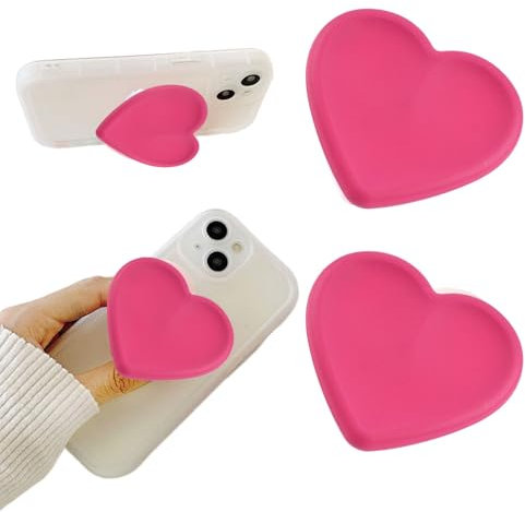 Vilbocr 2PCS Heart-Shaped Silicone Mobile Phone Grip Stand, Collapsible Cellphone Finger Grip Holder for Smartphone Tablet Cell Phone Accessory Compatible phone case (Rose red)