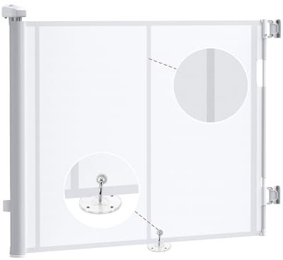 HOMGEN Treppenschutzgitter Türschutzgitter Kindergitter – Ausziehbar 0-140CM, Schutzgitter für Hunde Kinder, Einhandbedienung, Verstellbare Breite, Glasfaserverstärkt, Für Treppen, Türen- Weiß