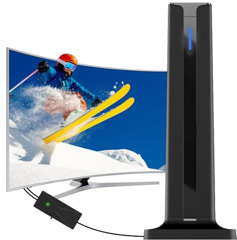 Indoor TV Aerial – Digital Freeview HD Aerial for Smart TVs, 360° Signal Reception up to 250 Miles, Compatible with DVB-T/T2, Supports 4K 1080p, 5m Coax Cable, Easy Plug & Play Setup