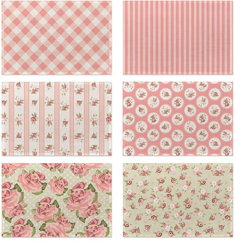Lot de 6 sets de table antidérapants et résistants à la chaleur - Lavables - Pour fête, cuisine, salle à manger - Rose