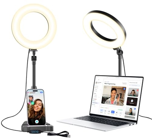 Laptop Ring Light for Video Conferencing, 6'' LED Desk Soft Halo Lighting with Phone Holder for Zoom Calls, Live Streaming, Computer Monitor Webcam, Portable Circle Light with Adjustable Stand