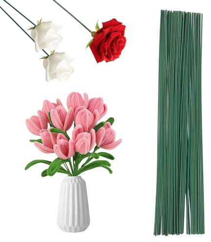 100 Stück Blumendraht Grün Blumenstieldraht, 30 cm Länge Floristendraht | 2mm Steckdraht Floristik Draht, Drahtstäbe zum Basteln, Blumenstamm Draht Blumenstiele für Künstliche Blumen, Handwerk Kranz