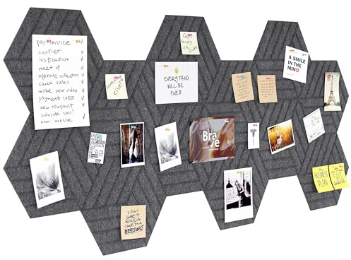Senhoglb Sechseckige Große Pinnwand Filz 30x26 cm Bulletin Board für Wand Selbstklebend 12 Stück Moodboard Hexagon Cork Boards für Büro, Schule, Zuhause, Wanddekoration, Memos, Foto, Grau