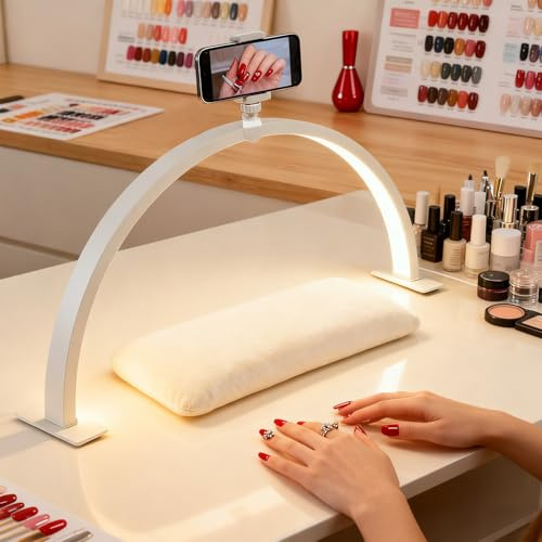 Ruiqas 21 Arch Half Moon Light for Nail Desk | 3 Color Modes and 10 Brightness, with Phone Holder for Beauty Eyelash Makeup Crafts Reading Salon Nail Tech