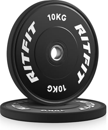 RitFit Hantelscheiben, Olympische Bumper Plates 5-20kg | Ø50mm Bohrung, Vollgummi, für Krafttraining, Hantel Gewichte für Langhantel