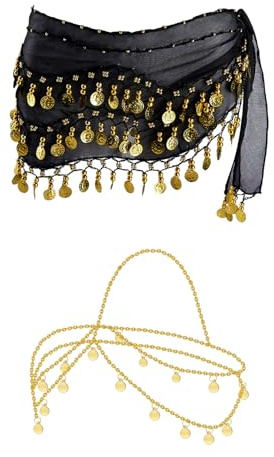 Bauchtanz Hüfttuch Damen Bauchtanz Gürtel Tanztuch Mit Münzen Für Bauchtanz Gold Göttin Kopfkett Bauchtanz Accessoires Damen Chiffon Hüfttuch Bauchtanz Kostüm Hüfttuch Rock für Frauen Mädchen