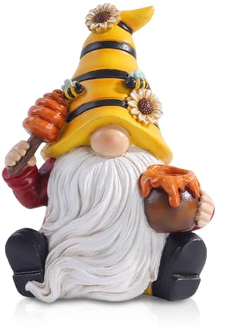 Garden Gnome Ornament, Outdoor Bee-Themed Resin Statue, Handmade Yellow Garden Gnome for Garden Patio Yard, Waterproof Durable Outdoor Ornaments for Bee Lovers, Unique Gift for Spring Day