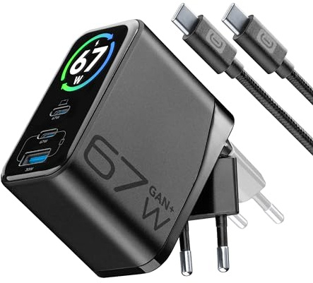 Cellularline PowerView IQ 67W Netzladegerät Kit mit TFT-Display, Schwarz
