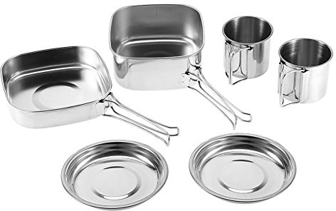 ZLXCAOB 6 pièces batterie de cuisine portable en acier inoxydable Camping pique-nique en plein air casserole assiette tasse