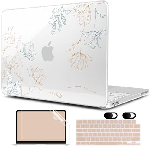 MEEgoodo Étui 4 en 1 imprimé pour MacBook Neo 13 pouces Modèle 2026 A3404, coques rigides pour ordinateur portable avec peau de clavier et protecteur d'écran et de webcam, gravure florale
