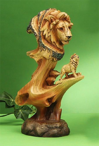 UG Dekofigur Löwe und Junges in der Wildnis aus Kunstholz, 24,1 cm
