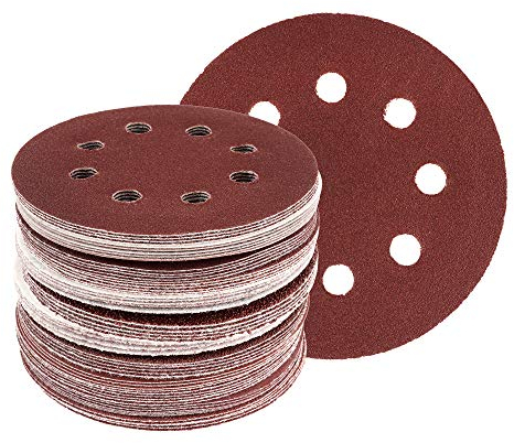 120 Sheets Velcro Orbital Sanding Discs Diameter 125 mm + 1 Sheet 8-Punch Grain Mixed, 20 Sheets Each of K40/K60/K80/K120/K180/K240 Grit