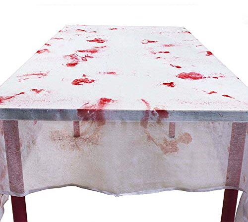 Boland 72108 - Tischdecke Blutig, weiß/rot, Halloween-Accessoire, Halloween-Party