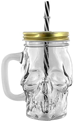Puckator jar29 Vorratsglas Totenkopf mit Stroh und Deckel metallic transparent/schwarz/weiß/gold 11 x 9 x 14 cm