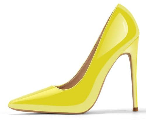 GENSHUO - Scarpe décolleté da Donna, con Tacco Alto a Spillo, Stile Sexy, Slip on, da Festa,Giallo Fluorescente, 41 EU(11 US)