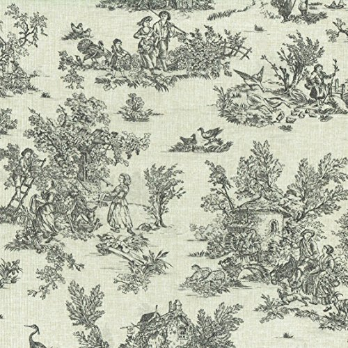 Textiles français Baumwollstoff - Toile de Jouy | La Vie Rustique - Anthrazitgrau (Grundfarbe: Leinenoptik) | 100% Baumwolle | Stoffbreite: 155 cm (Pro Laufmeter)*
